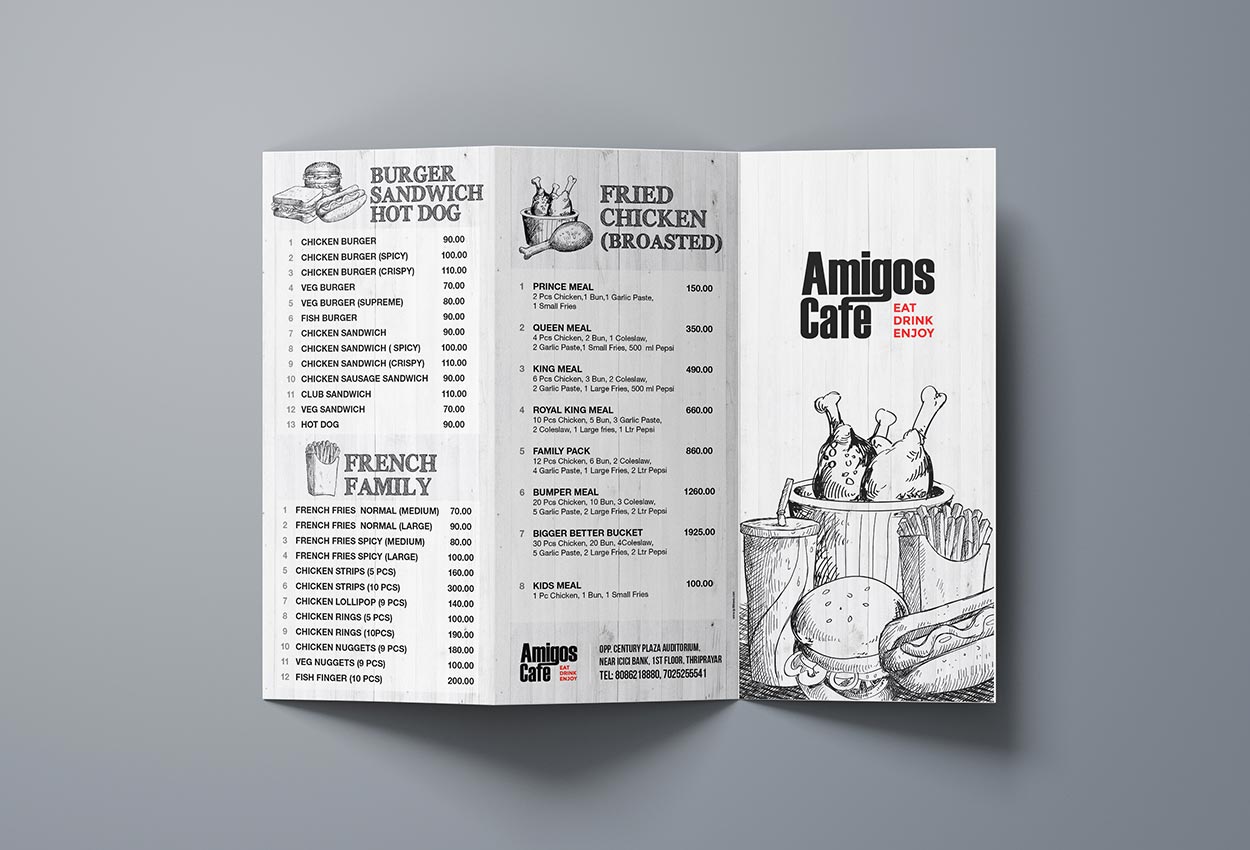 Amigos cafe menu design in Dubai