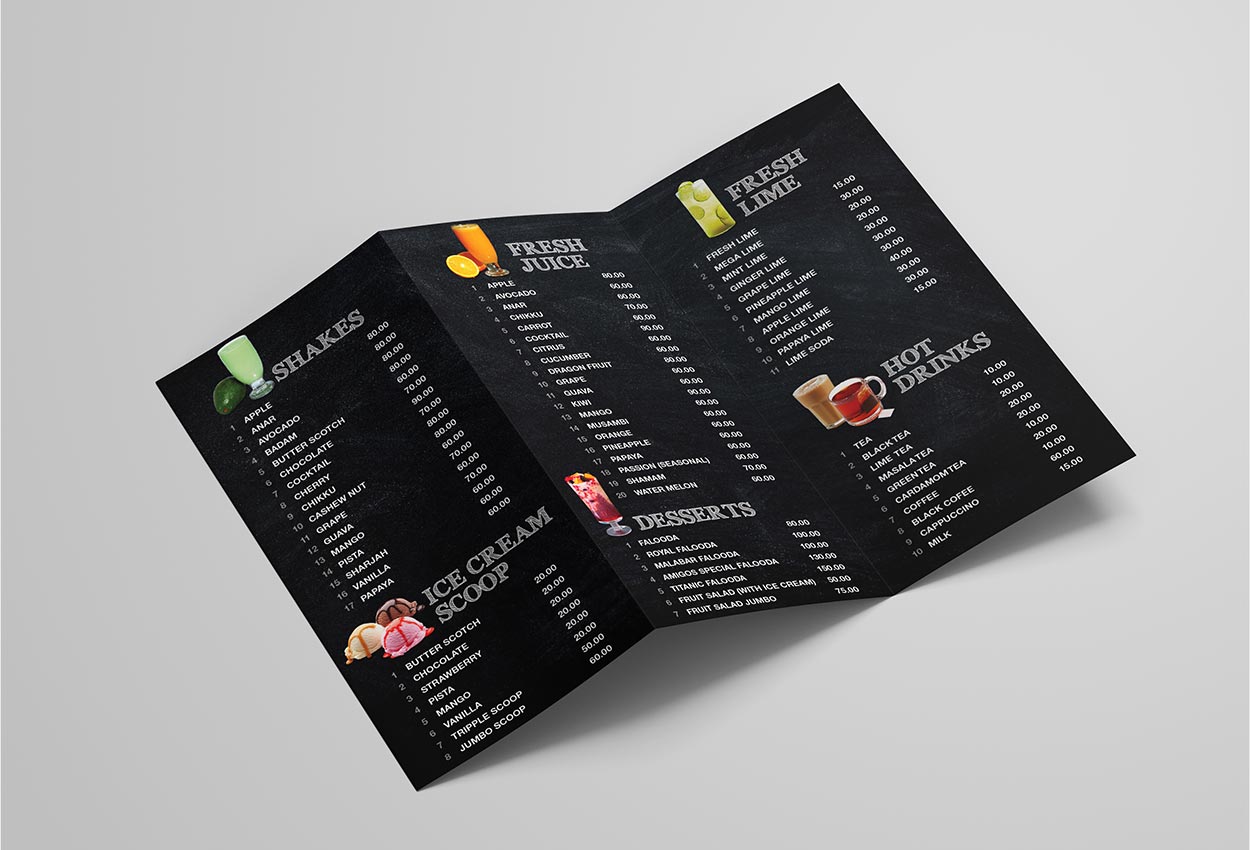 cafeteria menu design in Dubai for Amigos