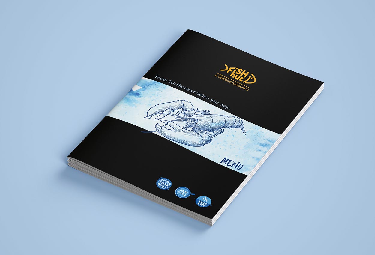 Fish Hut restaurant menu design Dubai