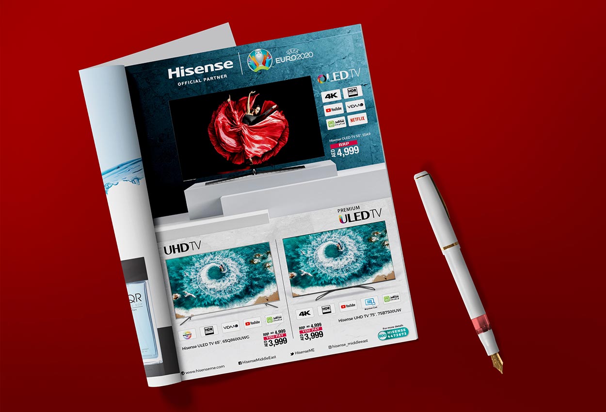 Magazine ad design for Hisense TV in Dubai