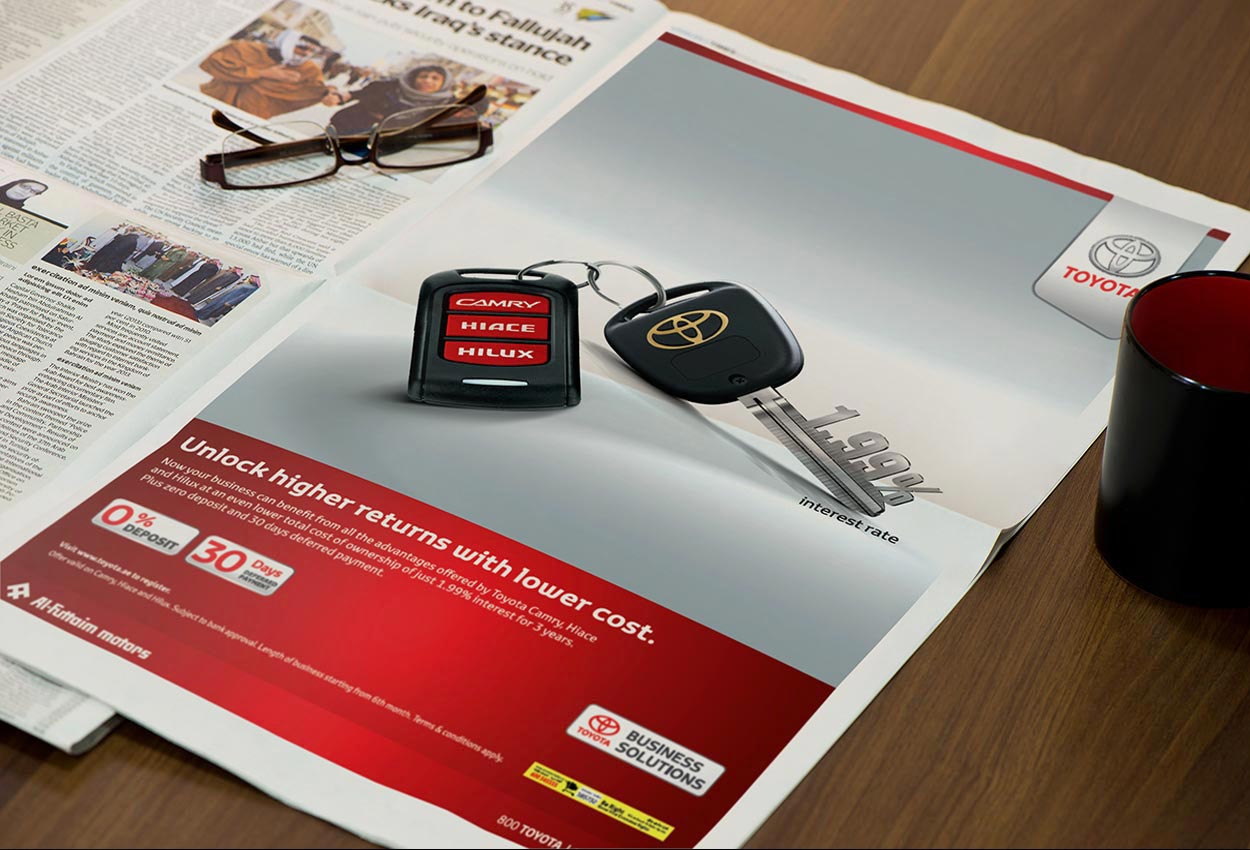 News paper creative ad of Toyota Dubai