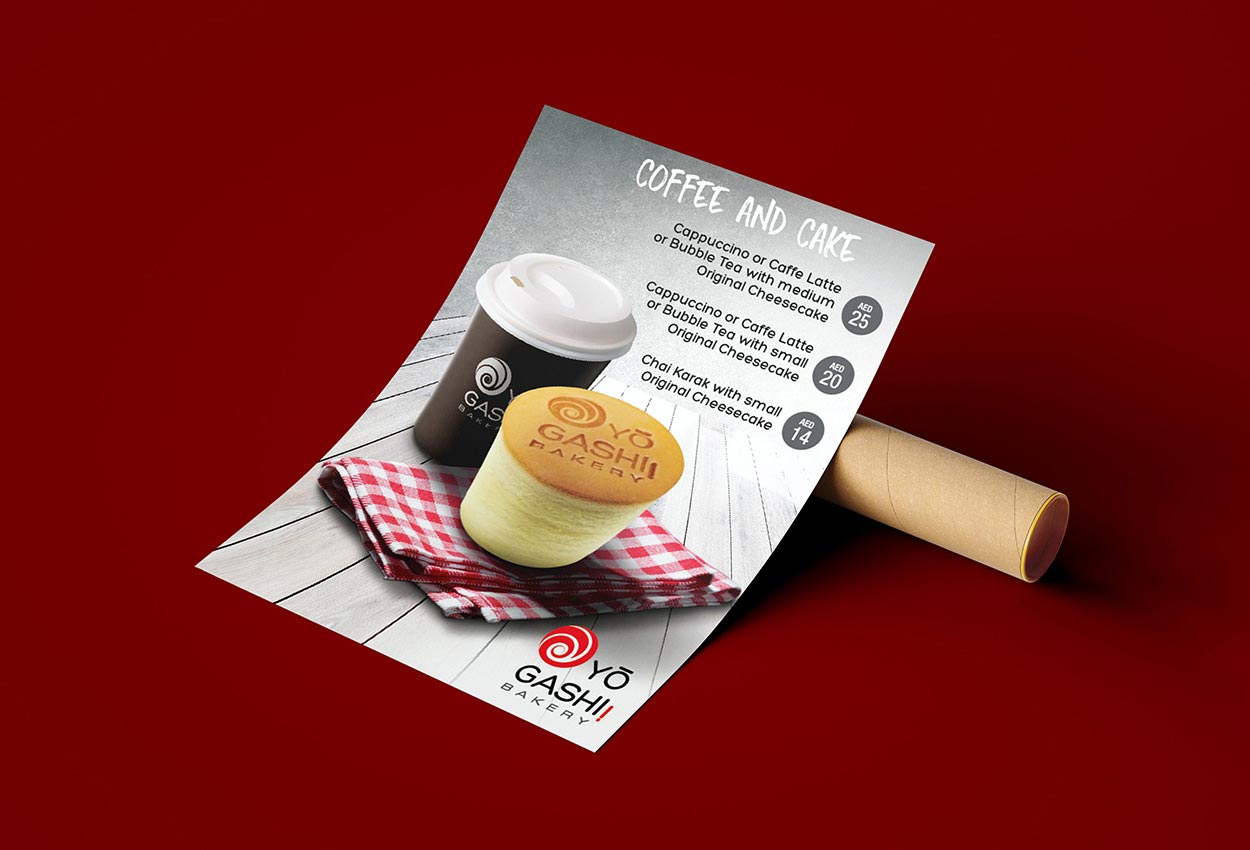Yogashi Bakery flyer design in Dubai